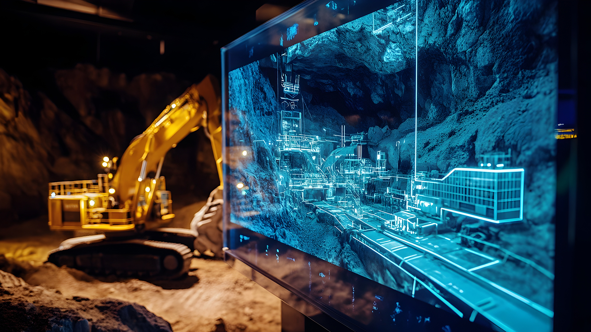 Holographic 3D display showcasing the advanced automation and te