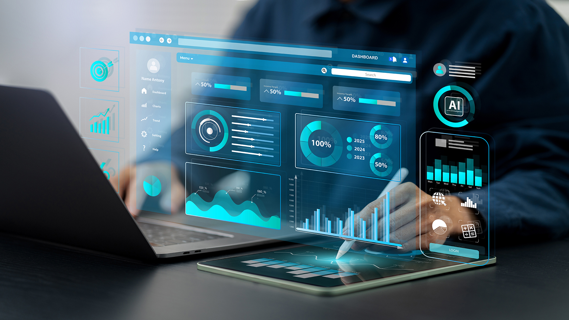 Businessman Analytics Data Dashboard: Key Performance Indicators